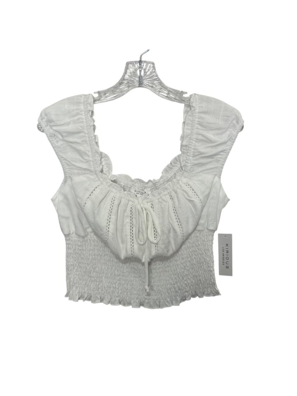 Kirious Smocked Crop Top Linen Blend Large White New Milkmaid Babydoll